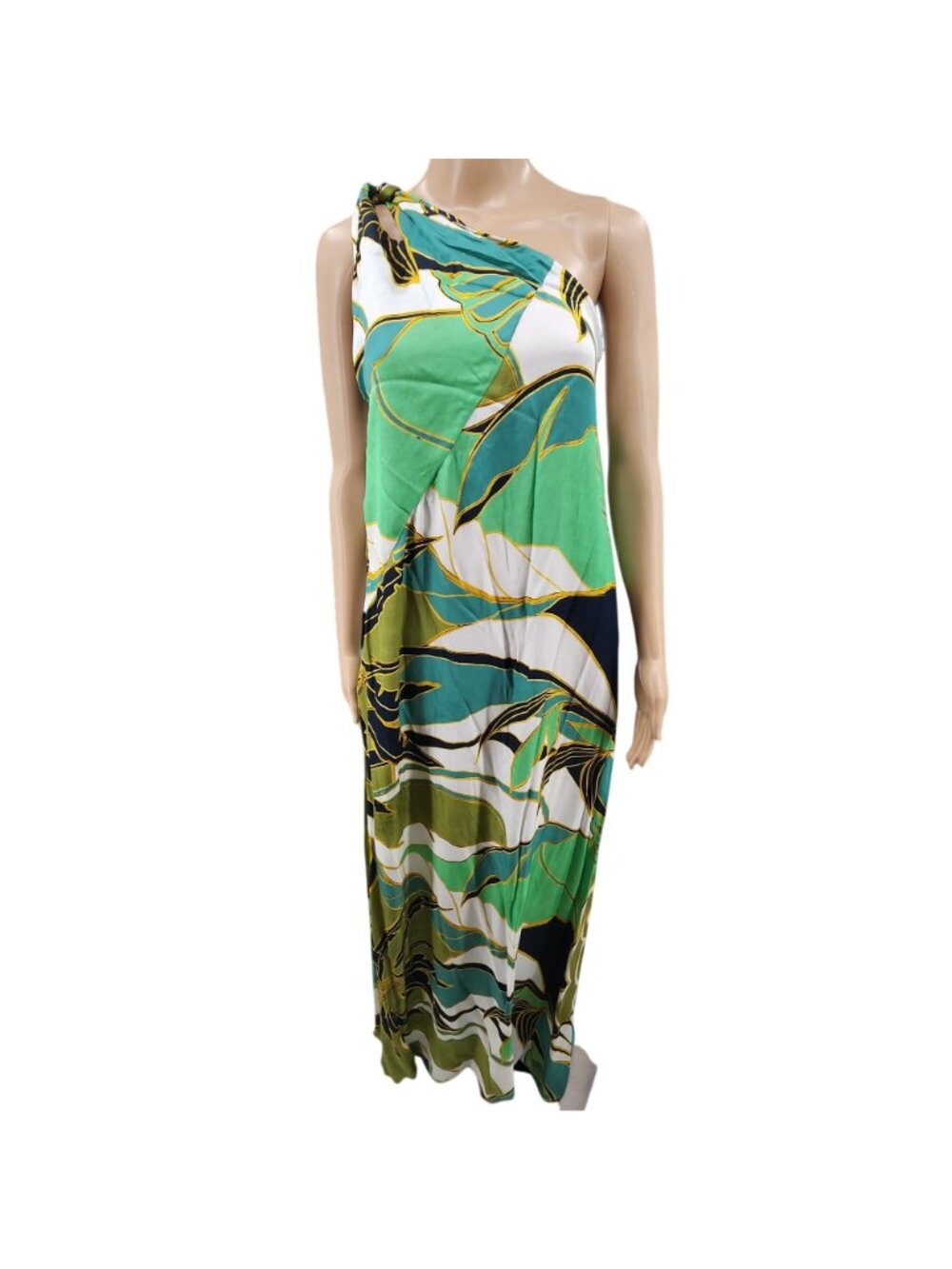 Reiss Tina One-Shoulder Green & Blue Floral Print Maxi Dress  Women's Size 4